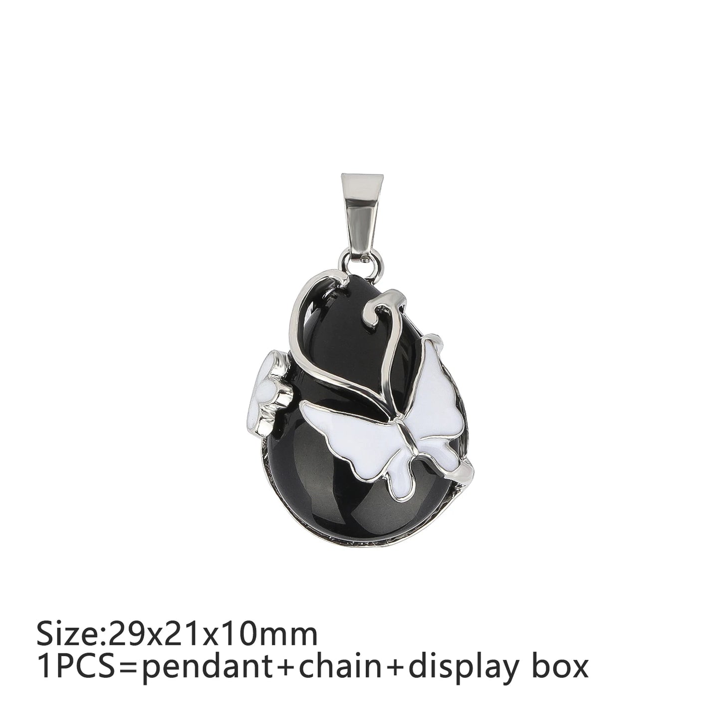9 Types Black Onyx Natural Stone Pendant With Chain Display Box Heart Waterdrop Shape Pendant fit for Women Jewelry DIY Necklace