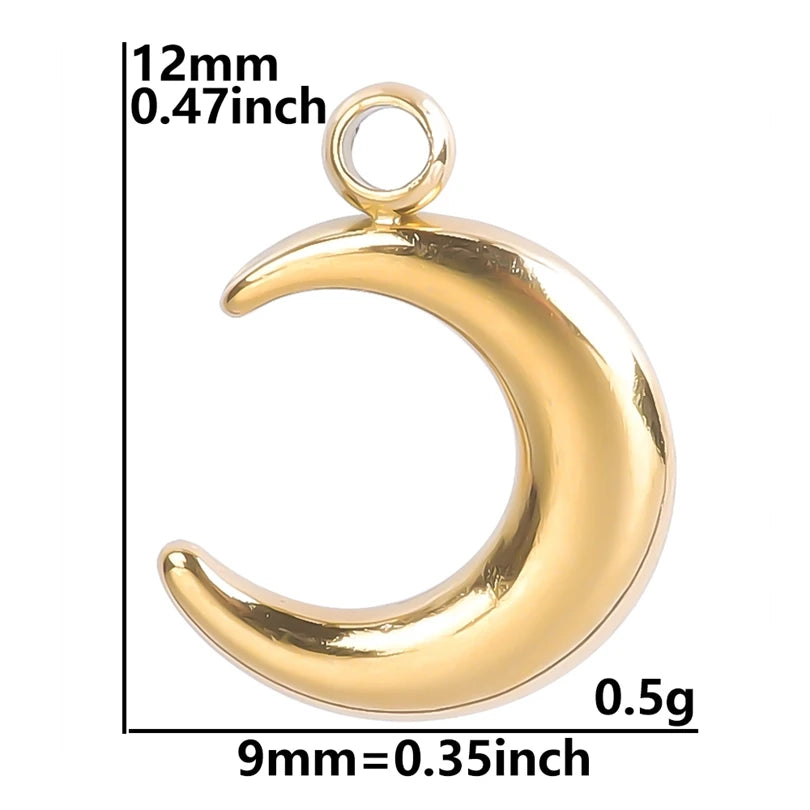 5pcs/Lot New Moon Charm No Fade Stainless Steel Pendants Charms In Bulk DIY Jewelry Making Supplies Witch Knot Star Accessories