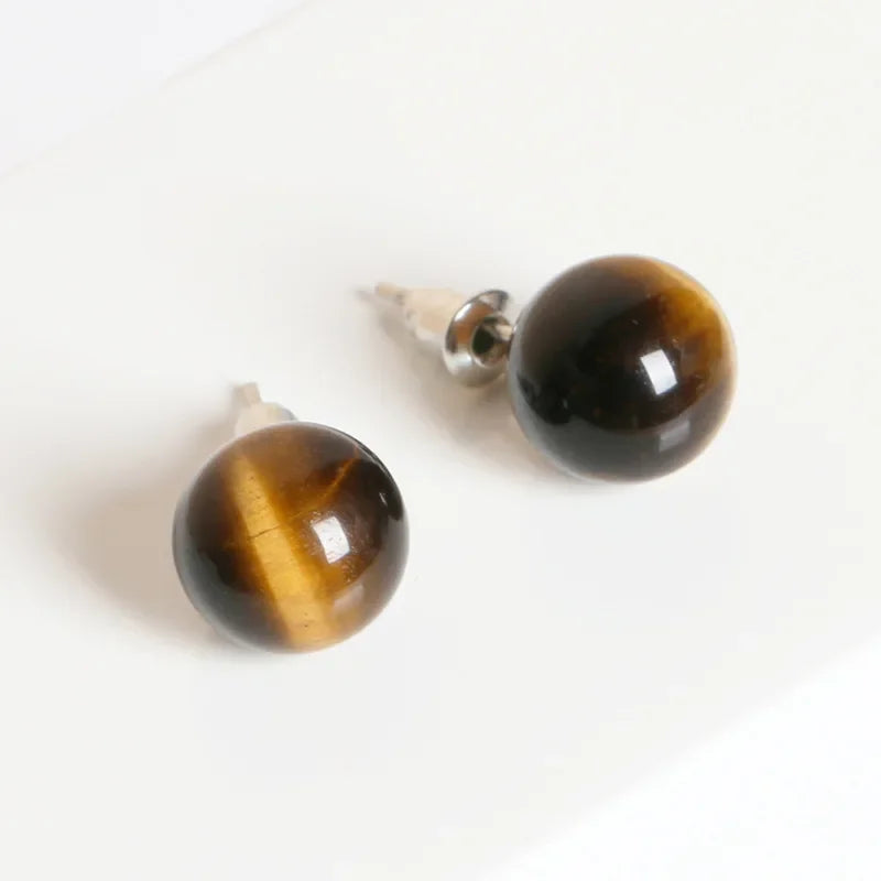 10 pairs Natural Stone Earrings Healing Crystal Quartzs Round Ball Beads Steel Stud Fashion Ear Jewelry for Women Girl Wholesale