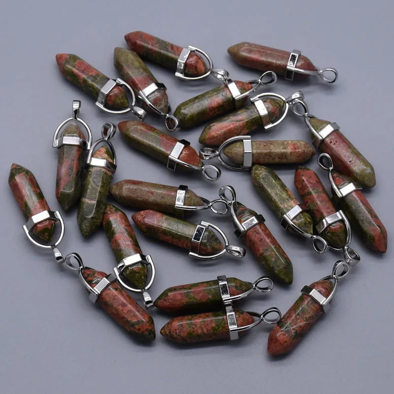 Fashion Good quality Amethyst opal rose quartz natural gem stone pendulum pendant Jewelry making charm diy gift accessories 24pc