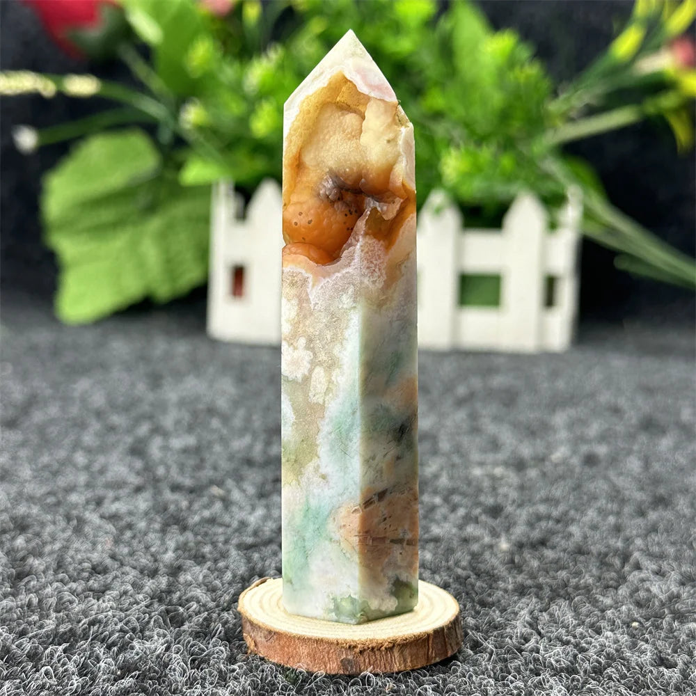 Natural Green Cherry Blossom Agate Crystal Energy Wand, Healing Reiki, spiritual, Feng Shui, prayer Witchcraft, Home Decoration