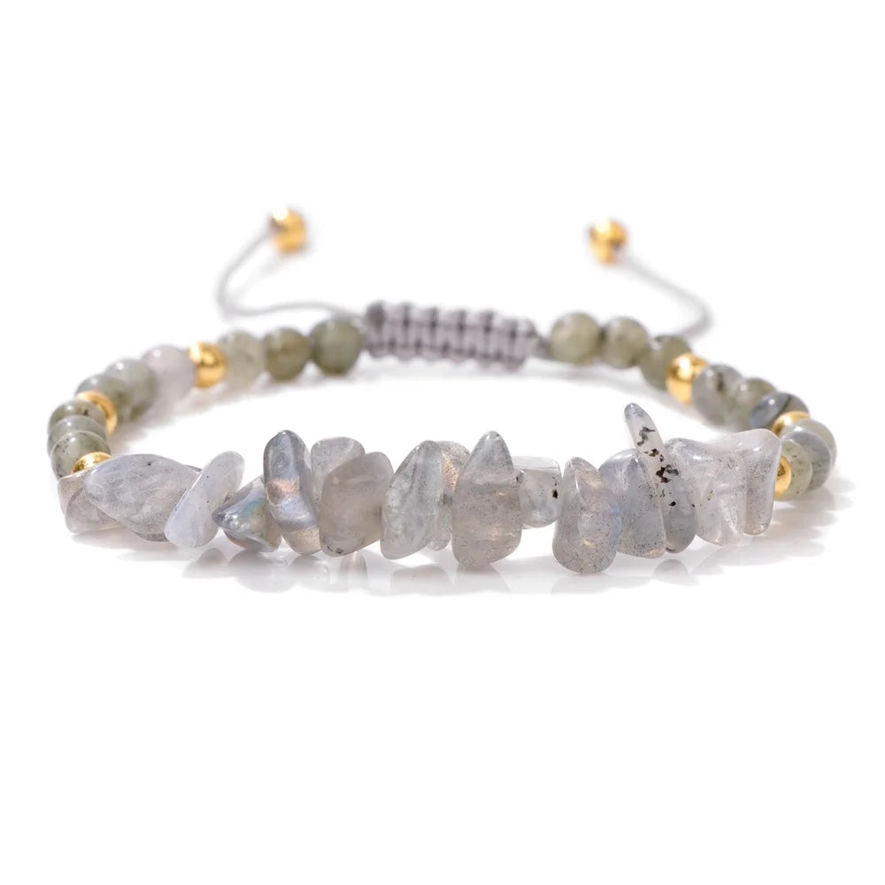 Irregular Natural Gem Crystal Stone Beads Bracelet Braided Obsidian Aventurine Amethysts Aquamarin Opal Chip Bracelets For Women