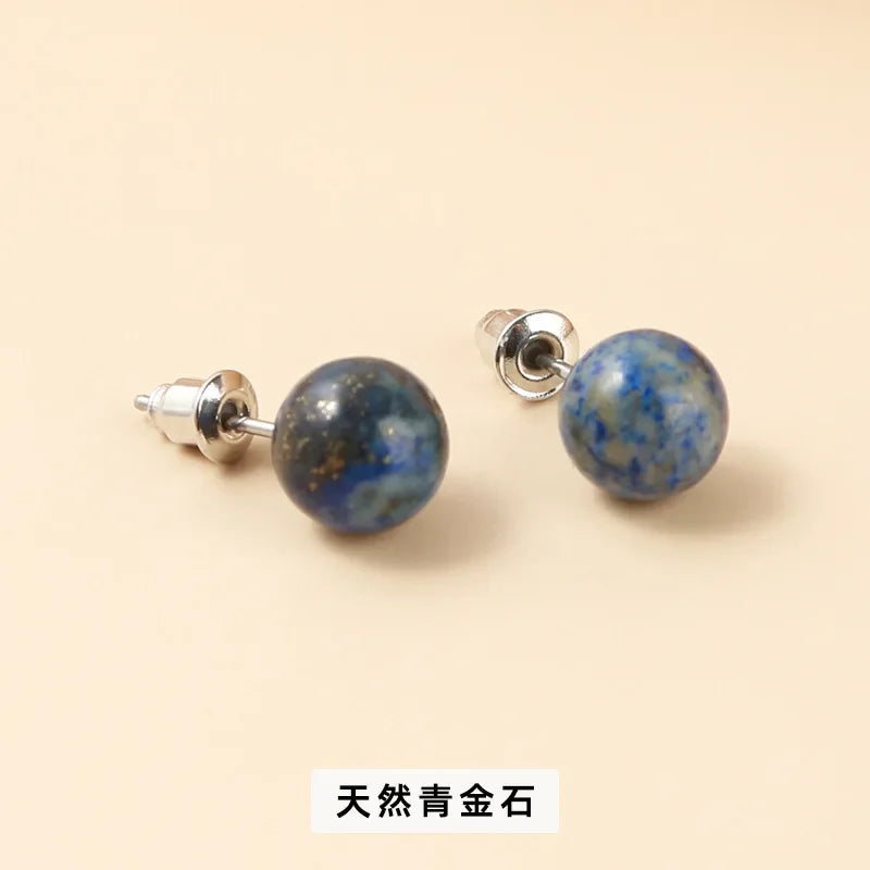 10 pairs Natural Stone Earrings Healing Crystal Quartzs Round Ball Beads Steel Stud Fashion Ear Jewelry for Women Girl Wholesale
