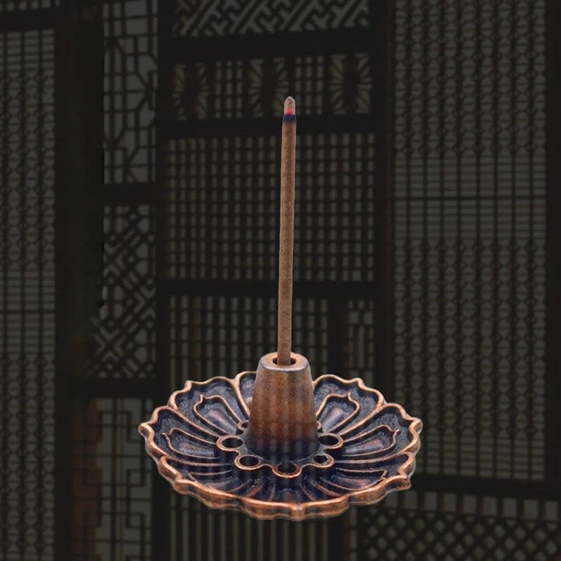 1 Pcs 9-Hole Copper Incense Holder Mini Lotus Flower Incense Sticks Burner Cones Censer Teahouse Home Decoration Accessories