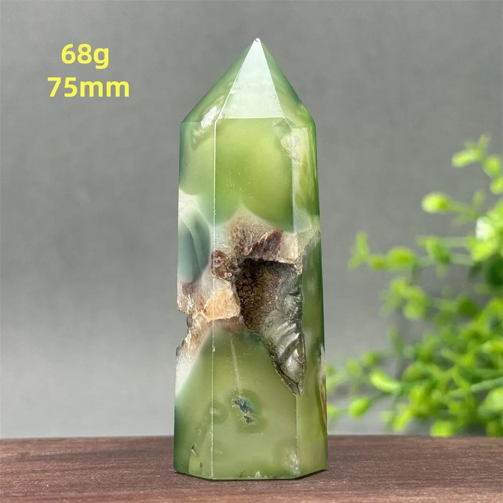 Natural Green Cherry Blossom Agate Crystal Energy Wand, Healing Reiki, spiritual, Feng Shui, prayer Witchcraft, Home Decoration