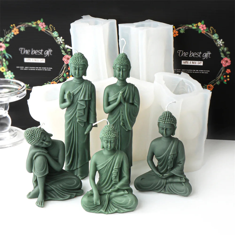 3D Buddha Statue Silicone Mold Namaste Stand Seat Relaxed Monk Candle Soap Resin DIY Buddhism Zen Home Decor Meditation Mould