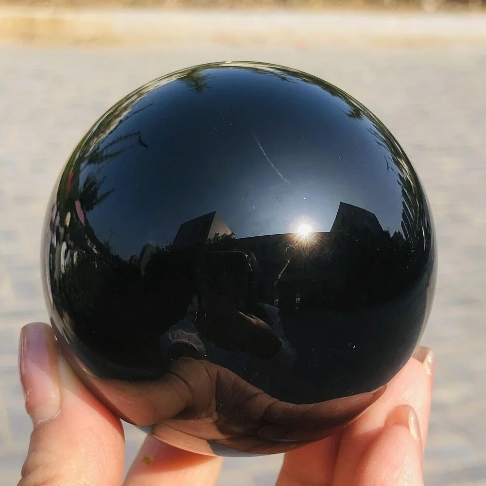 Black Obsidian Sphere Healing Crystal Magic Ball Reiki Rock Stone Feng Shui Witchcraft Gemstone Sphere Room Decor Gift No Base