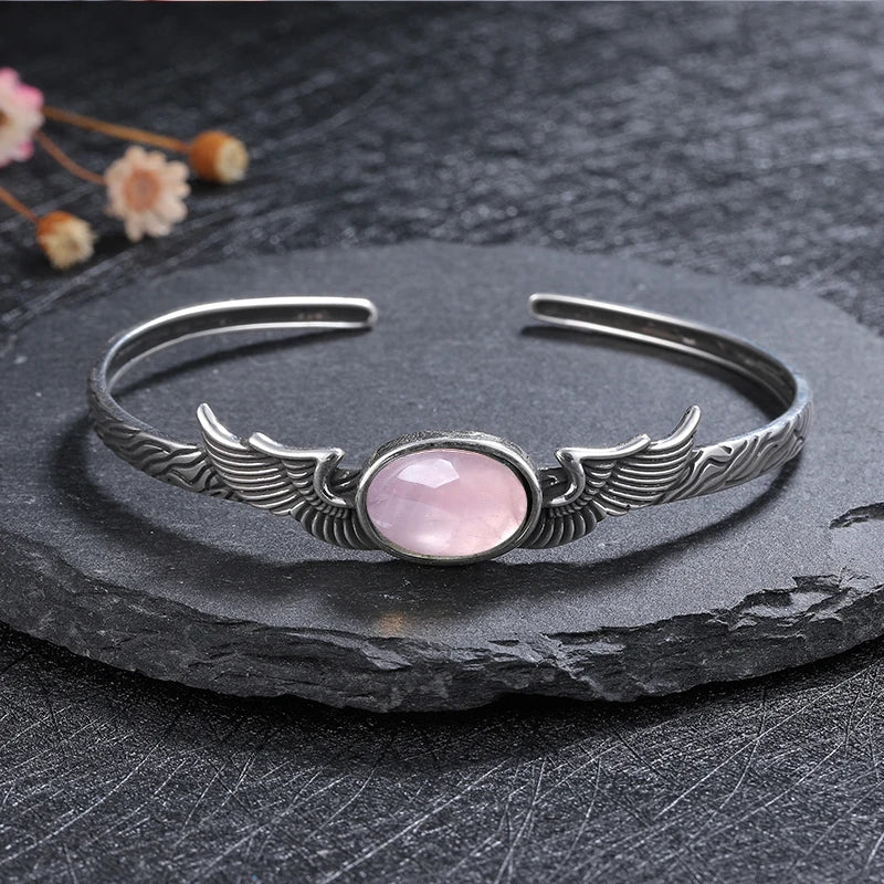 925 Sterling Silver Bracelet Vintage Natural Labradorite Amethyst Adjustable Bangle for Women Fine Jewelry Valentine Day Gift