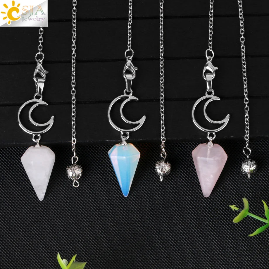 Spiritural Crystal Pendulum for Divination Esoterism Healing Moon Natural Stone Cone Pendant Pink Quartz Pendulo Radiesthesia S9