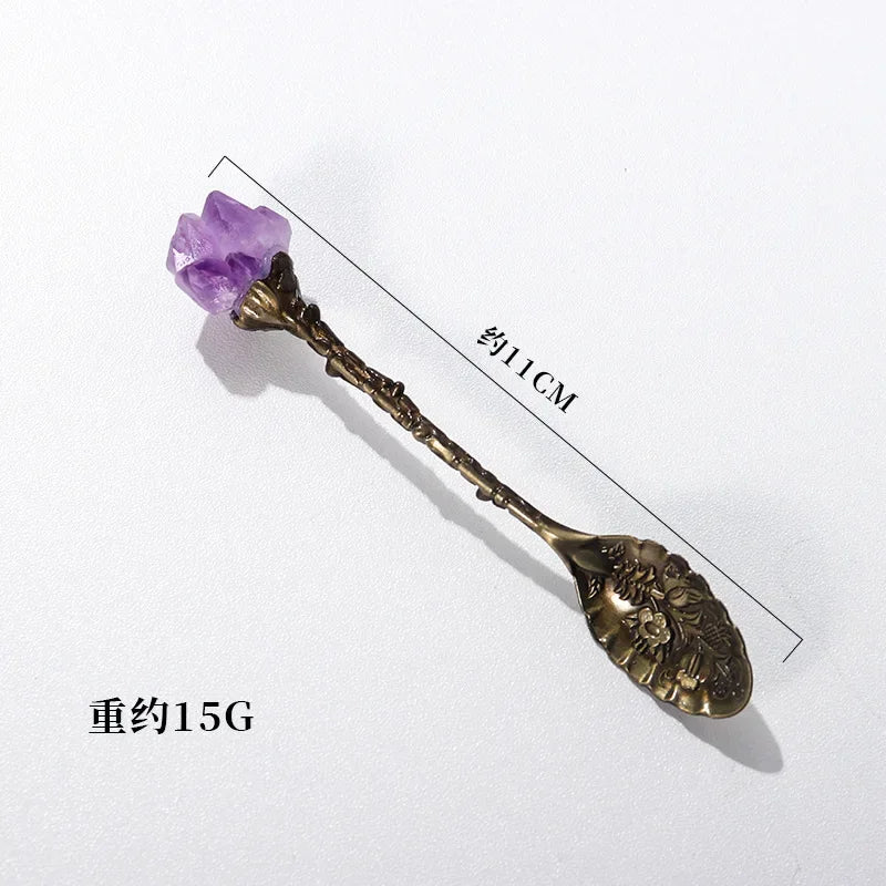 Natural Amethyst Cluster Teaspoon Energy Crystal Tooth Flower Gem Spoon Altar Witchcraft