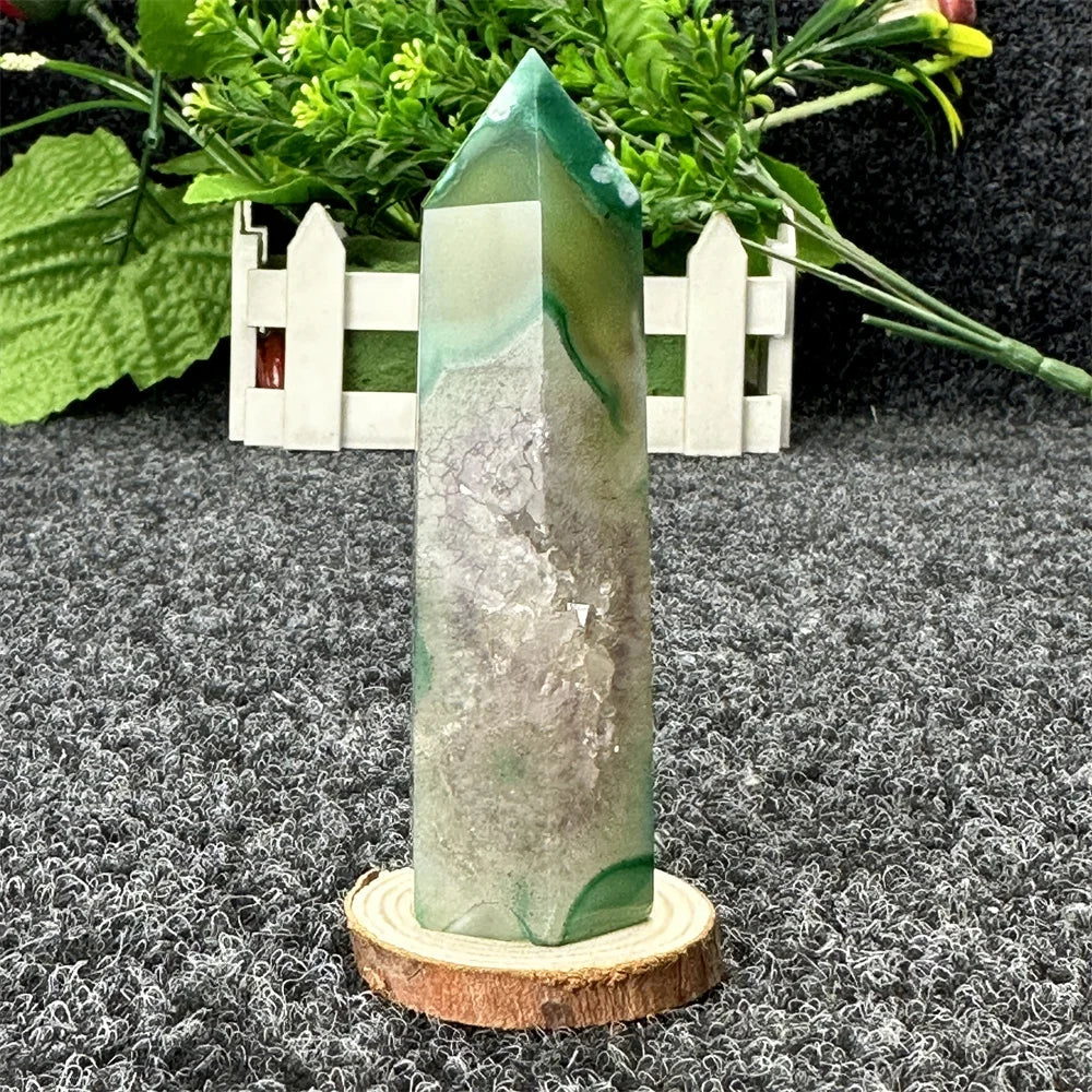 Natural Green Cherry Blossom Agate Crystal Energy Wand, Healing Reiki, spiritual, Feng Shui, prayer Witchcraft, Home Decoration
