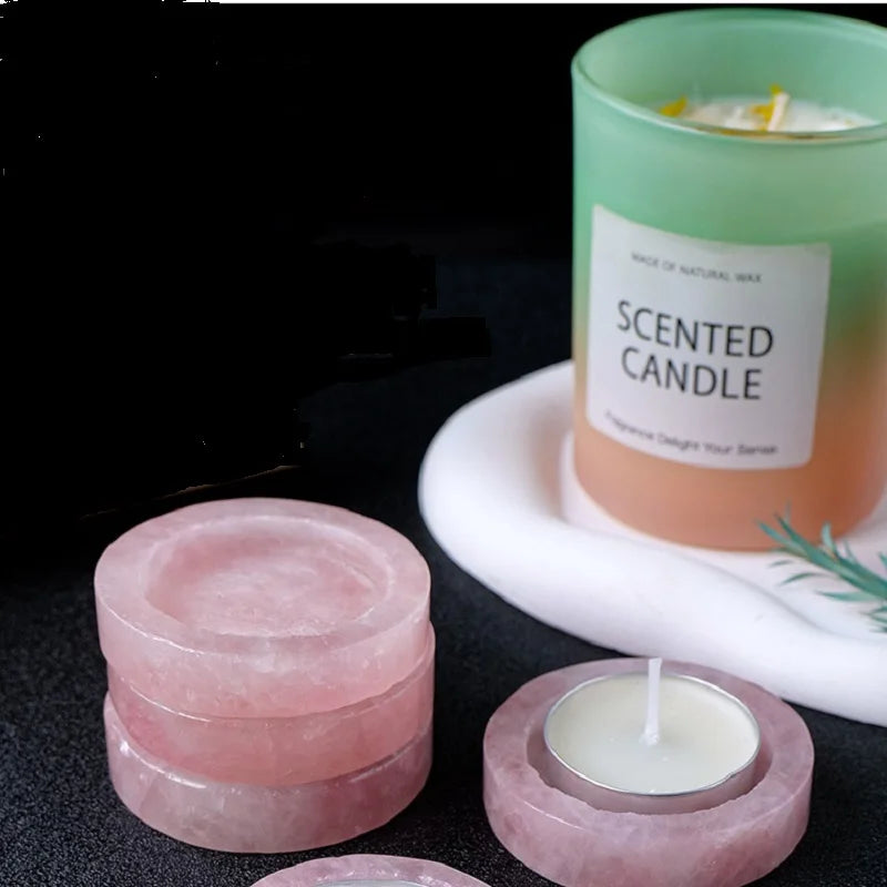 Natural Crystal Candle Holder Pink Quartz Candle Stick Aromatherapy Candles Altar Props Energy Witchcraft supplies On Board