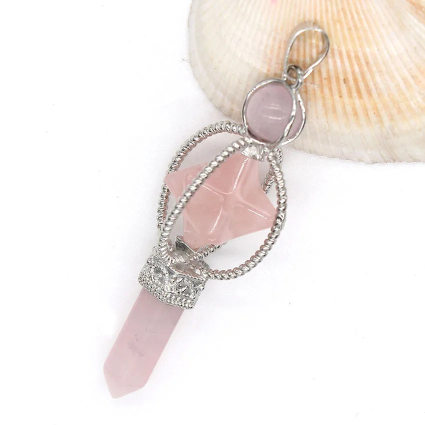 Natural Healing Crystal Sceptre Pendulum Pendant For Dowsing Divination Quartz Reiki Hexagon Column Merkaba Star Stone Pendulo