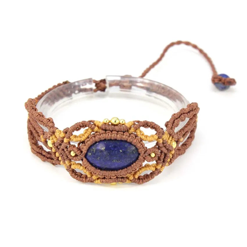 KFT Natural Crystal Quartz Oval Shape Handmade Thread Rope Wrapped Braided Macrame Stone Bracelets Jewelry For Women Girls Gift