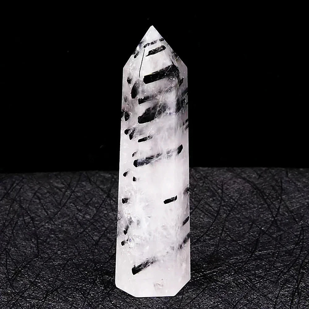 1PC Natural Black Tourmaline Quartz Crystal Hexagonal Point Healing Stone Energy Mineral 50-80mm Obelisk Column Room Decor Craft