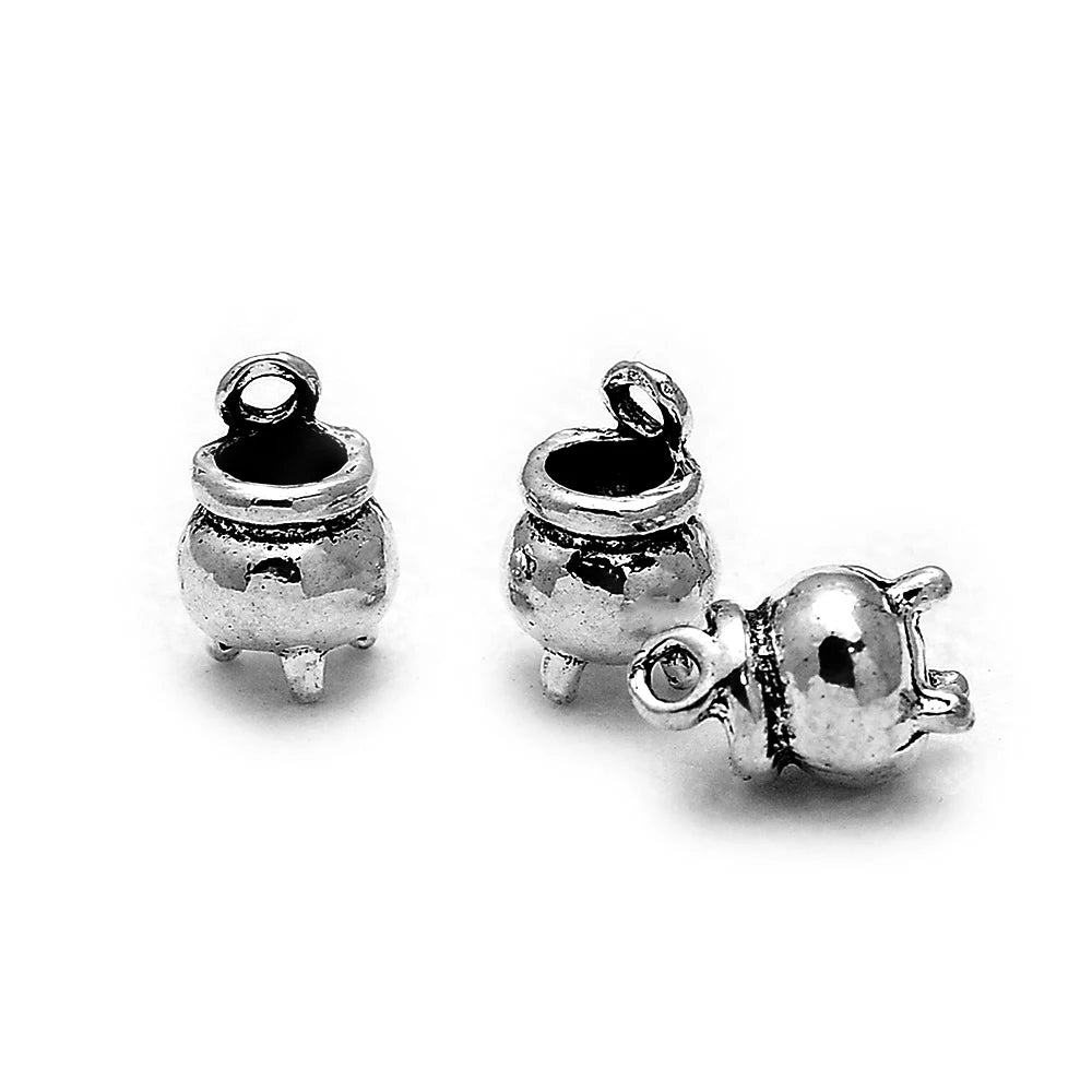 3-40pcs/lot Antique Silver Plated Halloween Charms Witch Cauldron Hat Broom Pendants For Diy Jewelry Making Supplies Accessories
