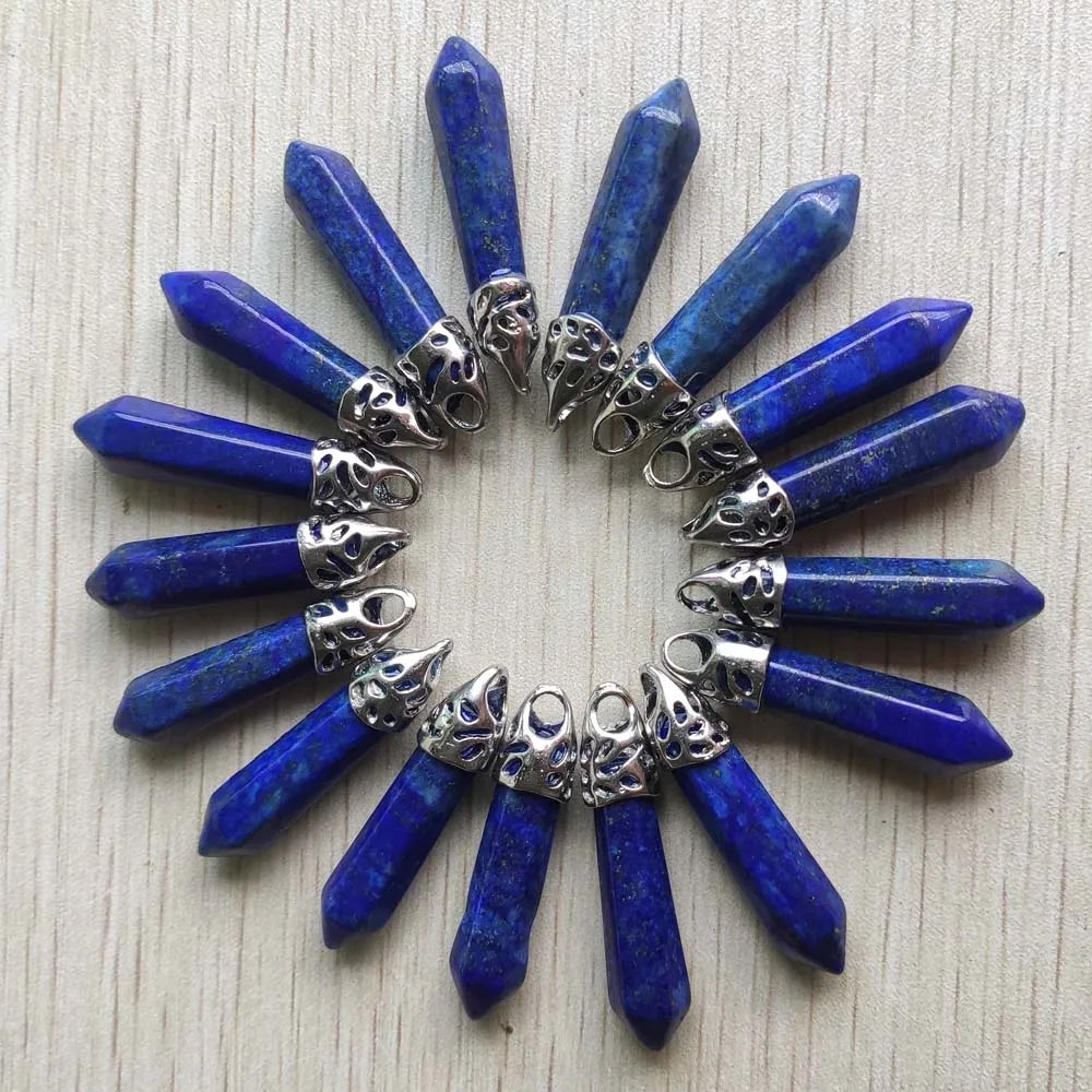 Fashion good quality Mix natural stone Hexagonal pillar pendants for necklaces jewelry making 20pcs/lot wholesale fast shipping