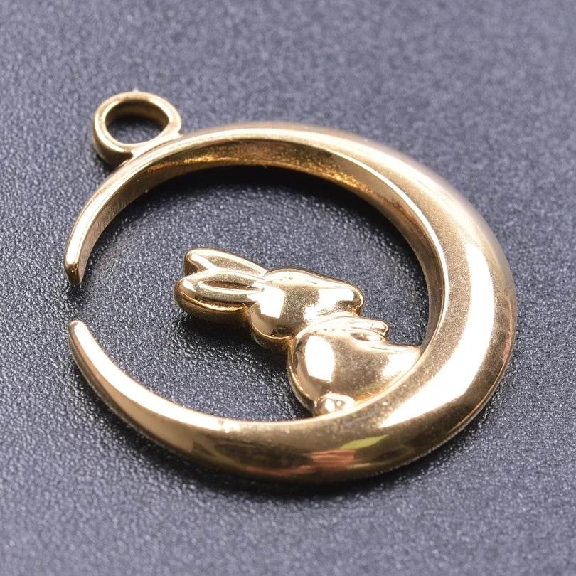 5pcs/Lot New Moon Charm No Fade Stainless Steel Pendants Charms In Bulk DIY Jewelry Making Supplies Witch Knot Star Accessories
