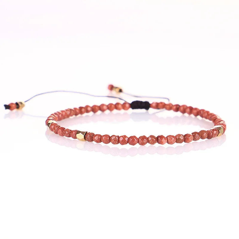 3mm Dainty Faceted Lapis Lazuli Natural Stone Healing Crystal Yoga 7 Chakra Agate Spiritual Adjustable Braided Bracelet Women