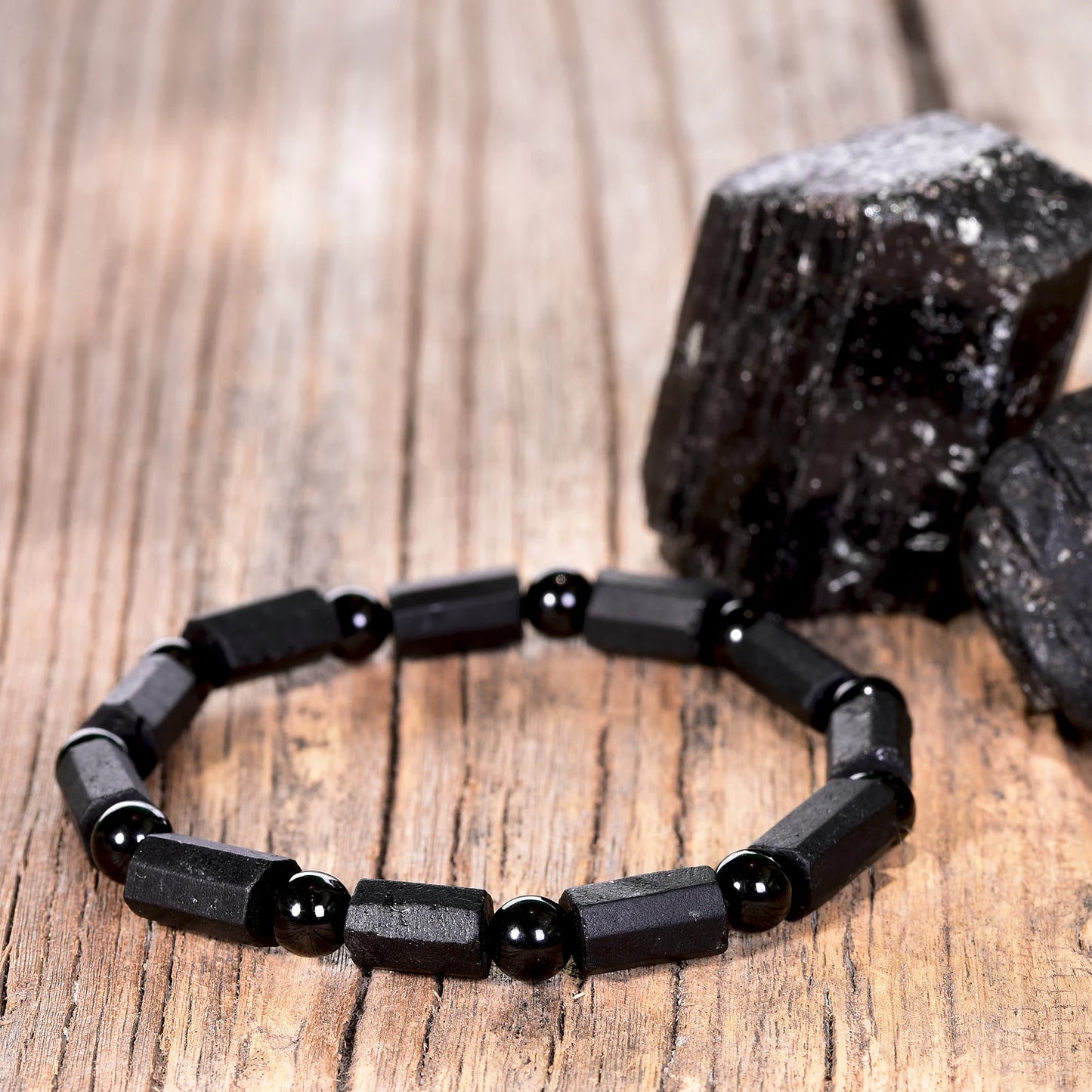 Natural Black Tourmaline Bracelet for Women and Men Raw Crystals Original Energy Quartz Stones Beads Bracelets 6*12mm