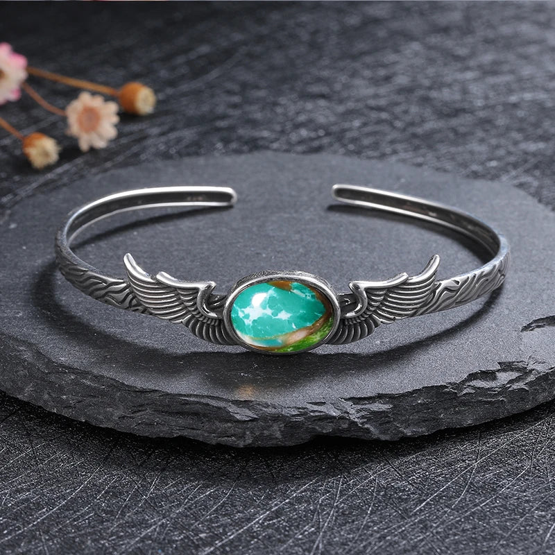 925 Sterling Silver Bracelet Vintage Natural Labradorite Amethyst Adjustable Bangle for Women Fine Jewelry Valentine Day Gift