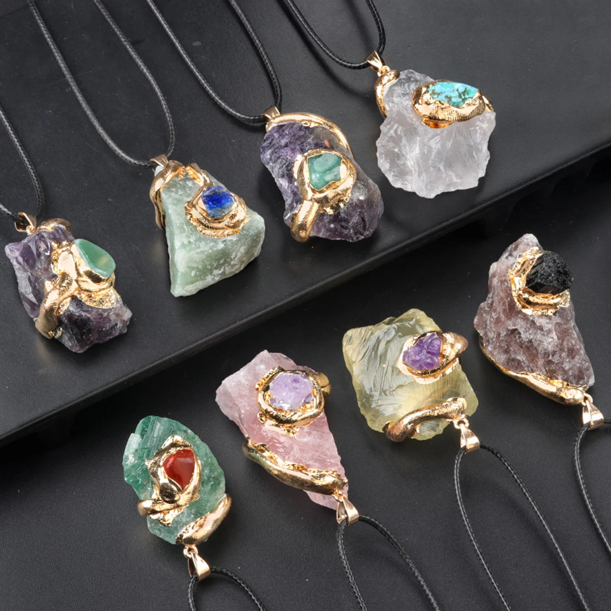 New Fashion Crystal Fluorite Natural Raw Stone Irregular Pendant DIY Made Women Men's Jewelry Accessories (Without Chains) 1pc