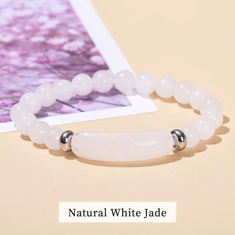 JD Natural Stone Tiger Eye Amethyst Rectangle Bar Charm Bracelet Women Men Reiki Healing Bead Chakra Bangles Couples Jewelry