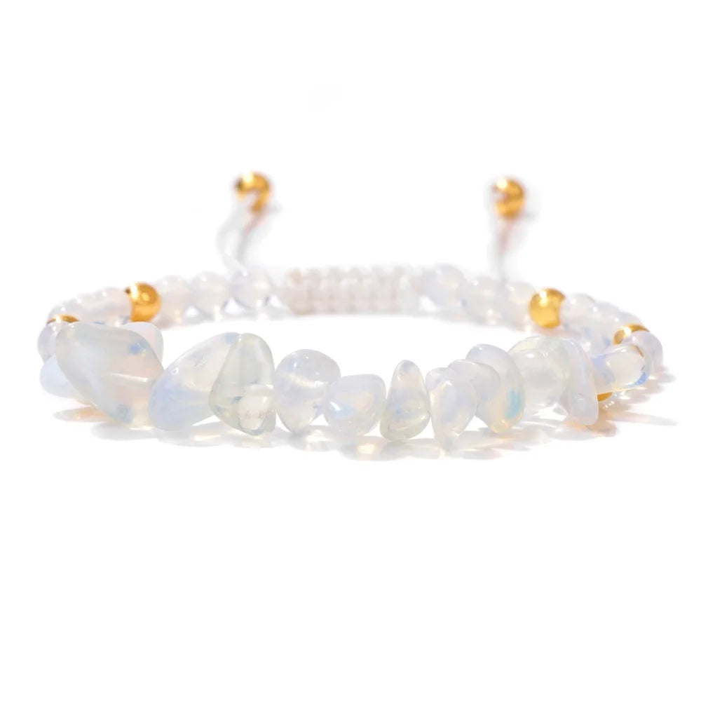 Irregular Natural Gem Crystal Stone Beads Bracelet Braided Obsidian Aventurine Amethysts Aquamarin Opal Chip Bracelets For Women