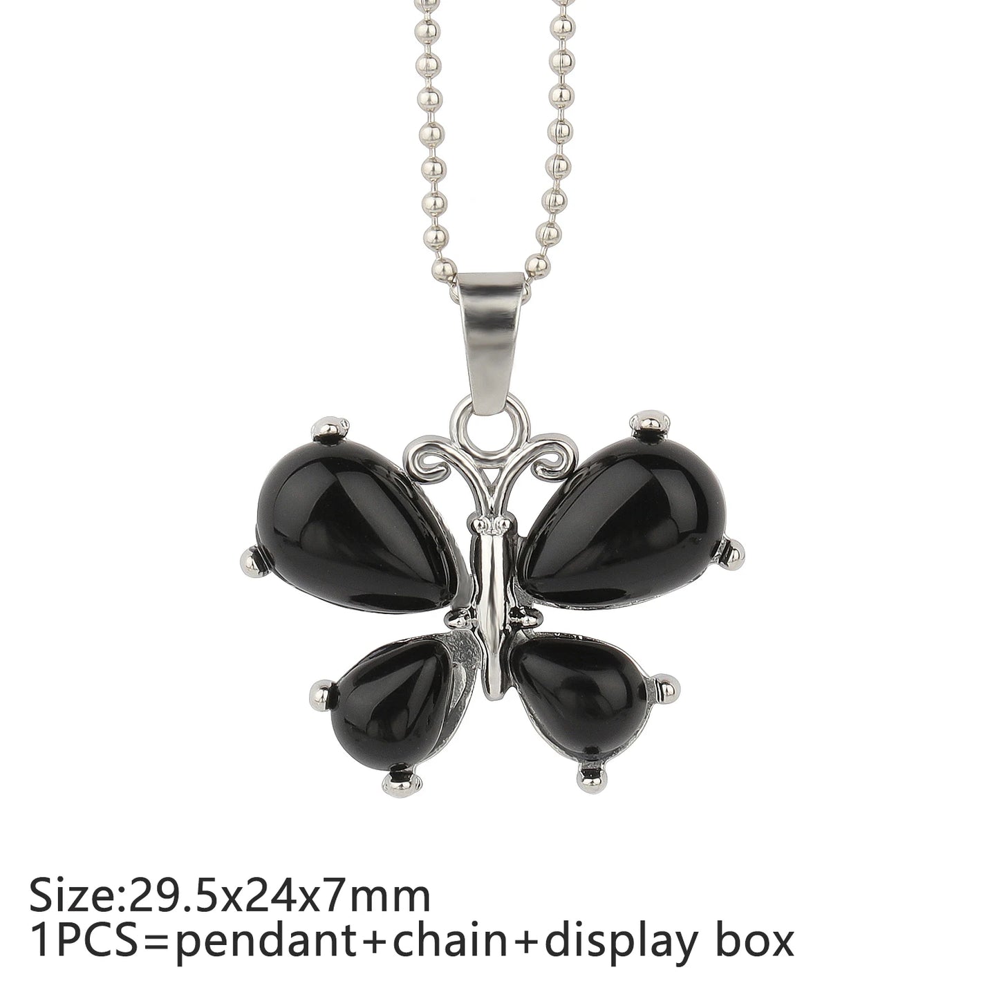 9 Types Black Onyx Natural Stone Pendant With Chain Display Box Heart Waterdrop Shape Pendant fit for Women Jewelry DIY Necklace
