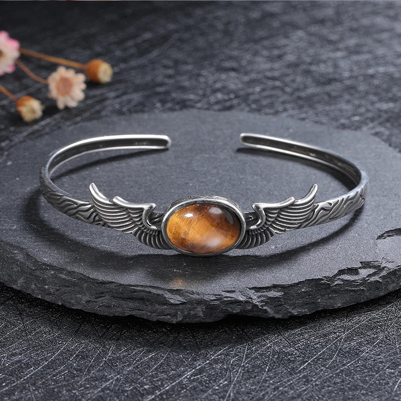 925 Sterling Silver Bracelet Vintage Natural Labradorite Amethyst Adjustable Bangle for Women Fine Jewelry Valentine Day Gift