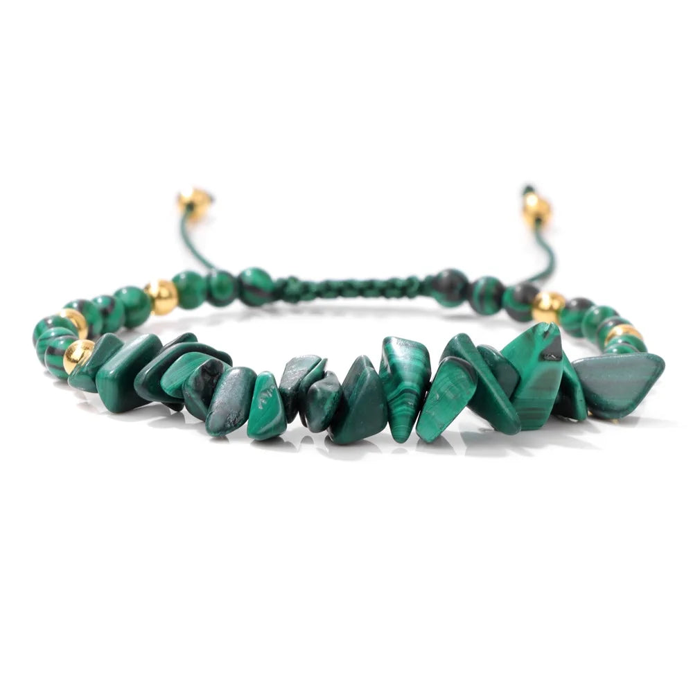 Irregular Natural Gem Crystal Stone Beads Bracelet Braided Obsidian Aventurine Amethysts Aquamarin Opal Chip Bracelets For Women