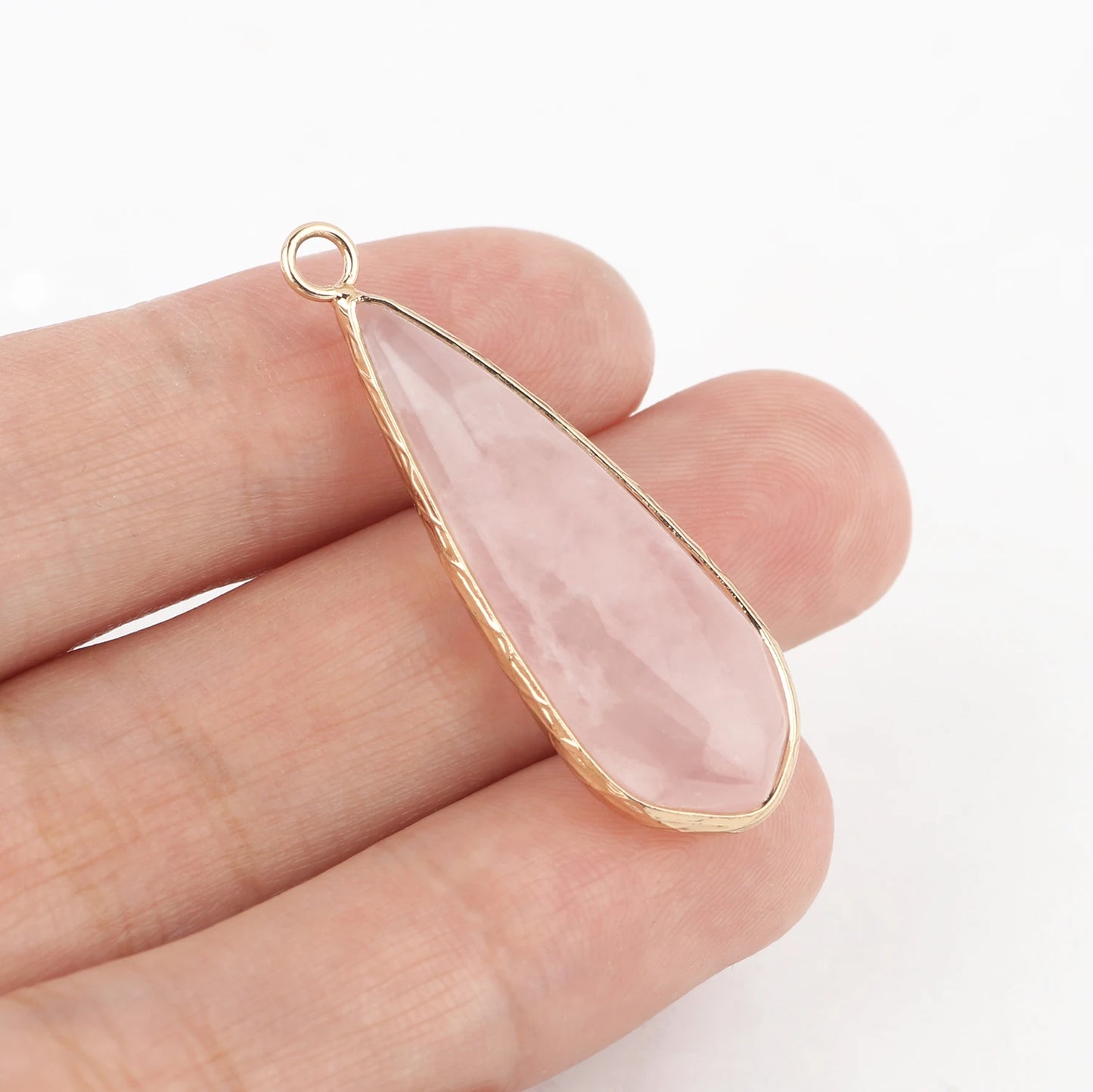 1pc Natural Stone Pink Quartz Crystal Pendant Gold Plated Heart Drop Shape Charms Pendants for Necklace Women Fashion Jewelry