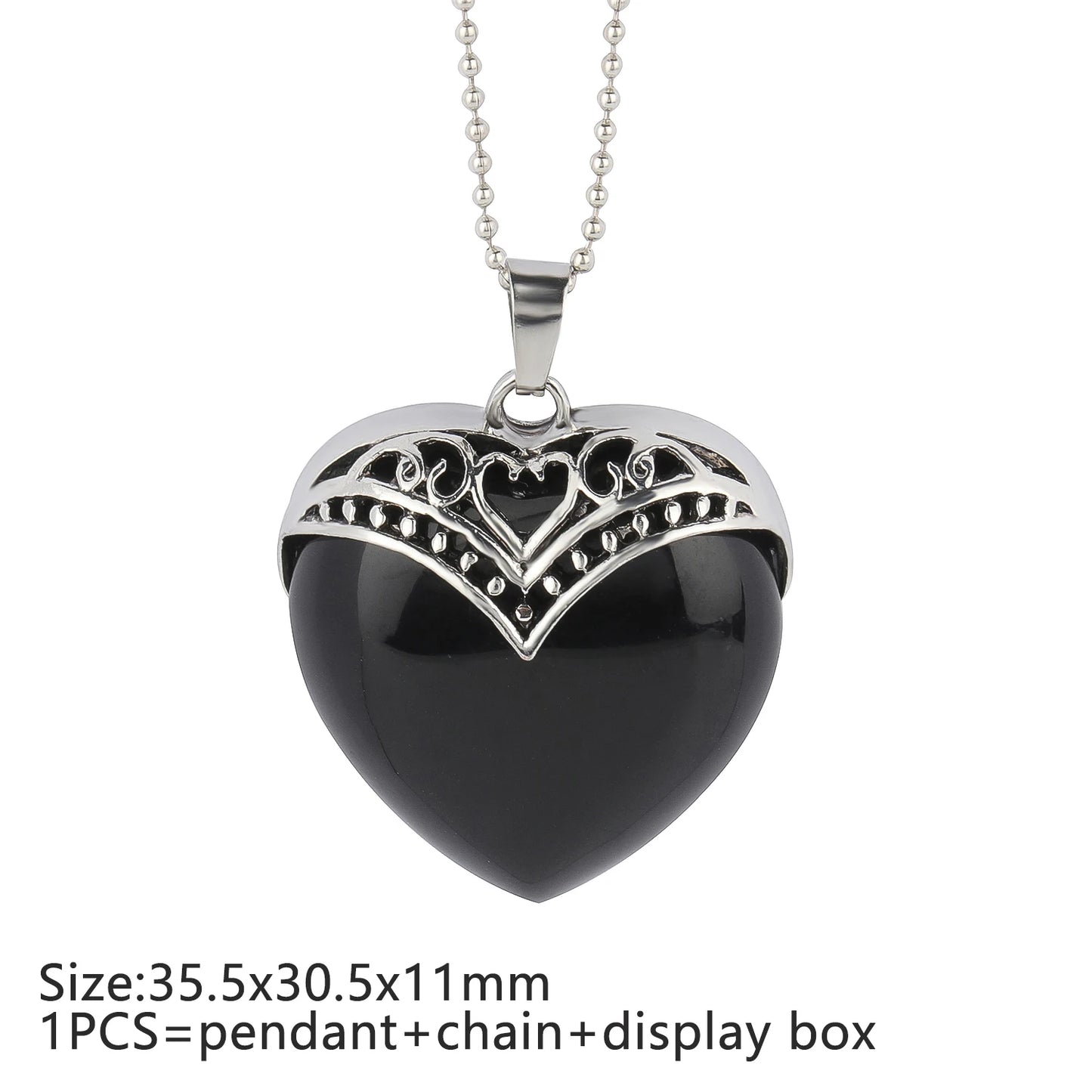 9 Types Black Onyx Natural Stone Pendant With Chain Display Box Heart Waterdrop Shape Pendant fit for Women Jewelry DIY Necklace