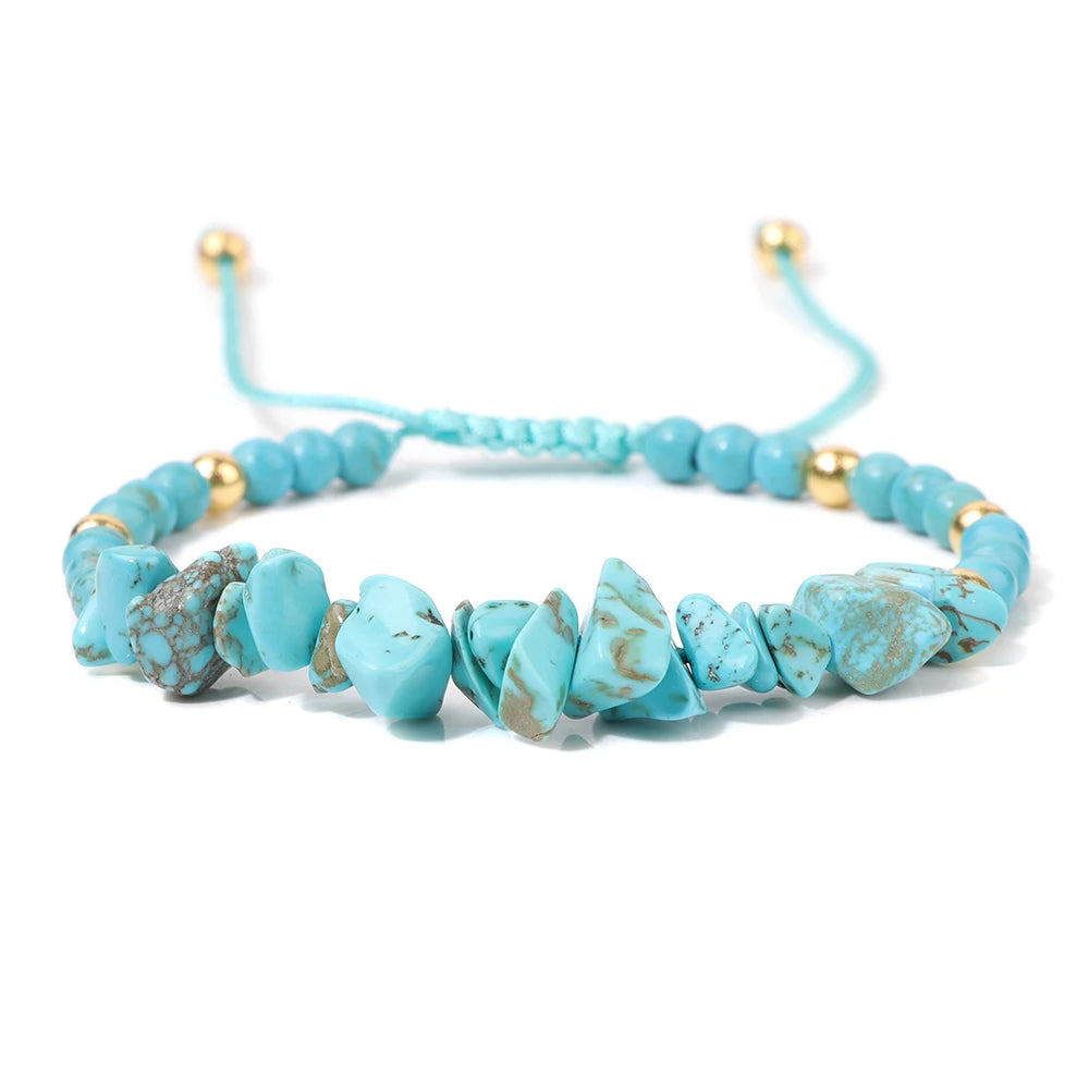 Irregular Natural Gem Crystal Stone Beads Bracelet Braided Obsidian Aventurine Amethysts Aquamarin Opal Chip Bracelets For Women