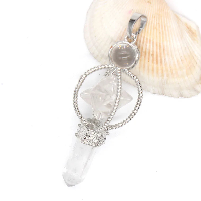Natural Healing Crystal Sceptre Pendulum Pendant For Dowsing Divination Quartz Reiki Hexagon Column Merkaba Star Stone Pendulo