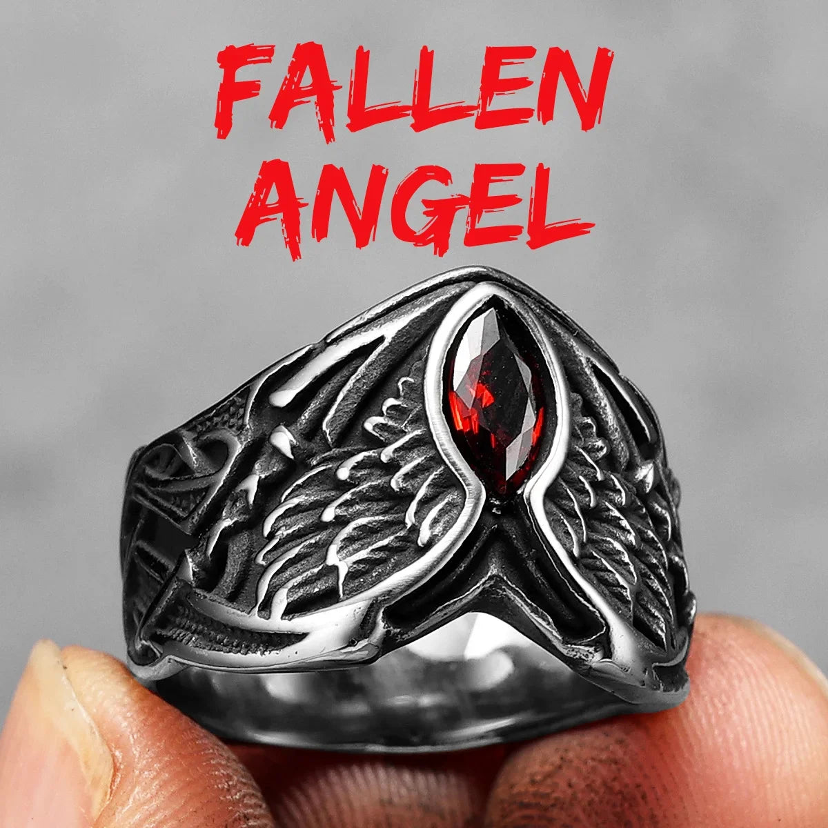 Fallen Angel Wings Gems Stone Men Rings Stainless Steel Retro Punk Rock Gothic Women Fashion Jewelry Accessories Gift Wholesale