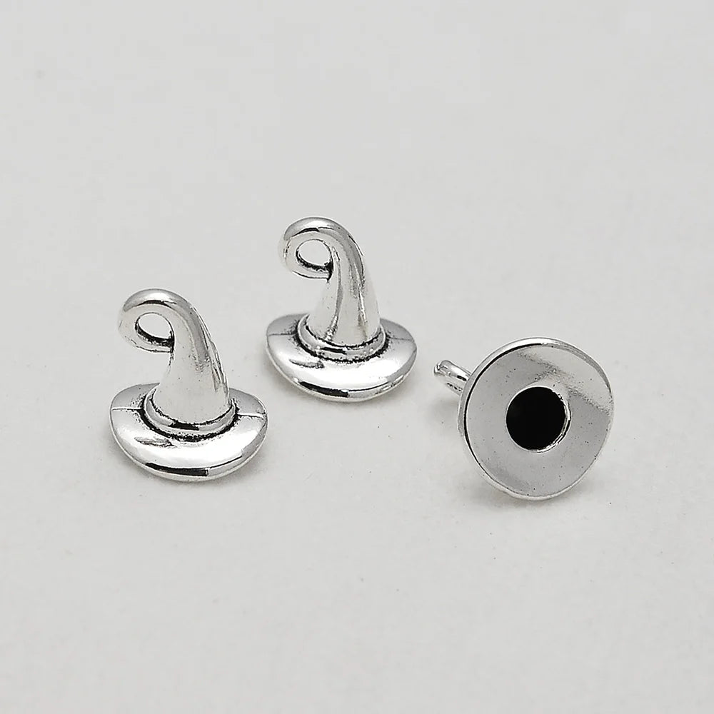 3-40pcs/lot Antique Silver Plated Halloween Charms Witch Cauldron Hat Broom Pendants For Diy Jewelry Making Supplies Accessories