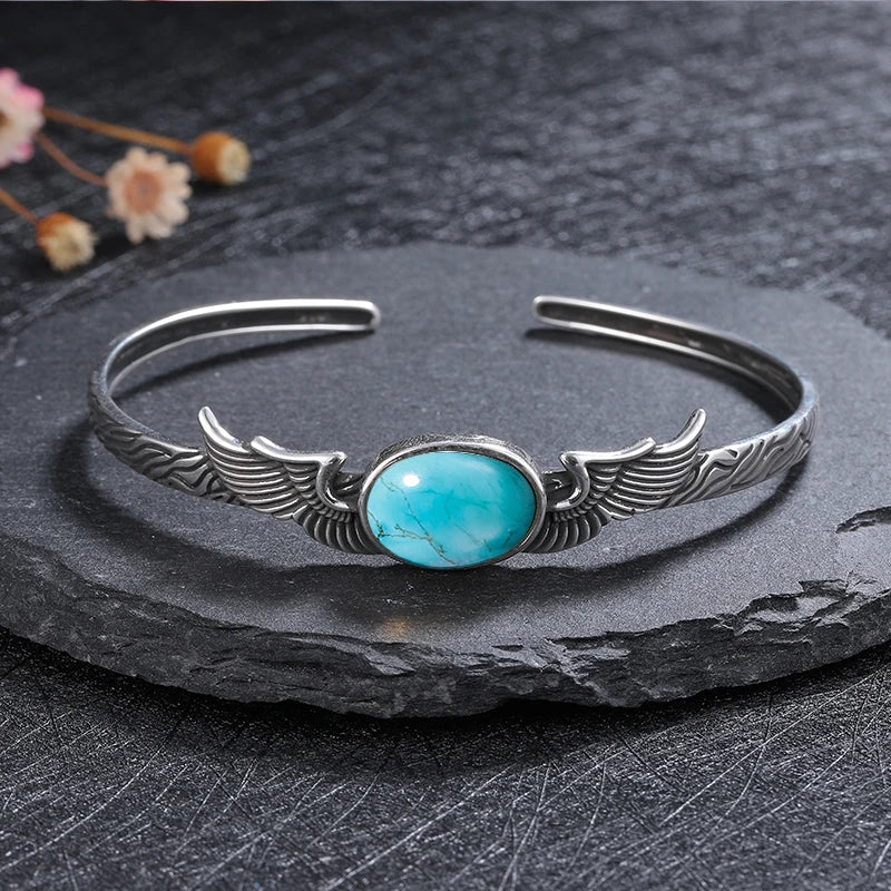 925 Sterling Silver Bracelet Vintage Natural Labradorite Amethyst Adjustable Bangle for Women Fine Jewelry Valentine Day Gift