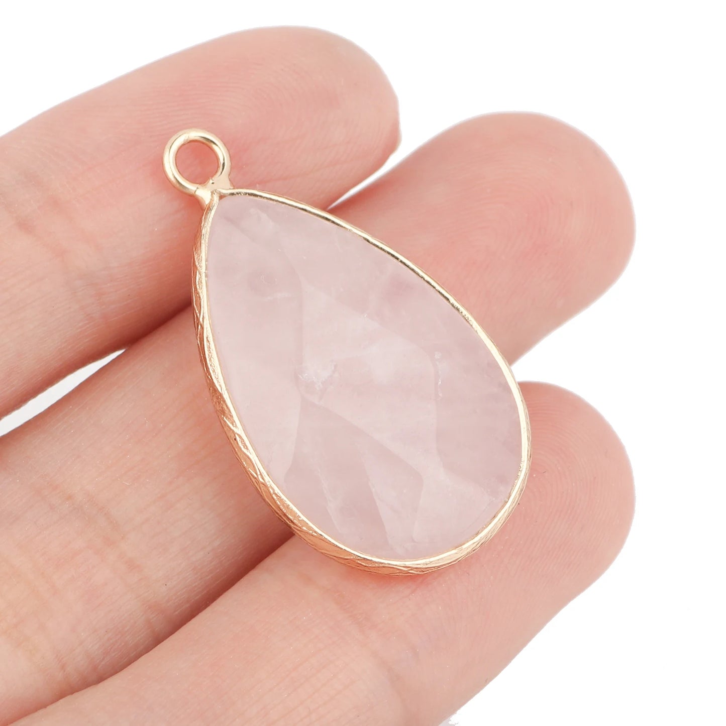 1pc Natural Stone Pink Quartz Crystal Pendant Gold Plated Heart Drop Shape Charms Pendants for Necklace Women Fashion Jewelry