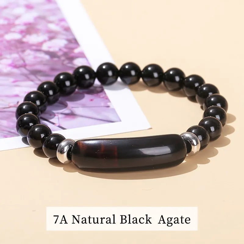 JD Natural Stone Tiger Eye Amethyst Rectangle Bar Charm Bracelet Women Men Reiki Healing Bead Chakra Bangles Couples Jewelry