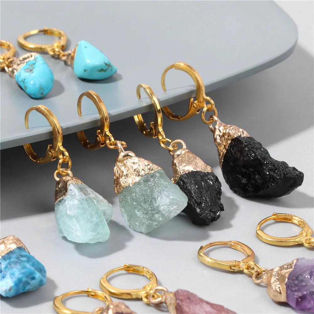 Natural Irregular Raw Stone Earrings Amethysts Apatite Lapis Quartz Stones Earring for Women Luxury Quality Jewelry Girls Gift