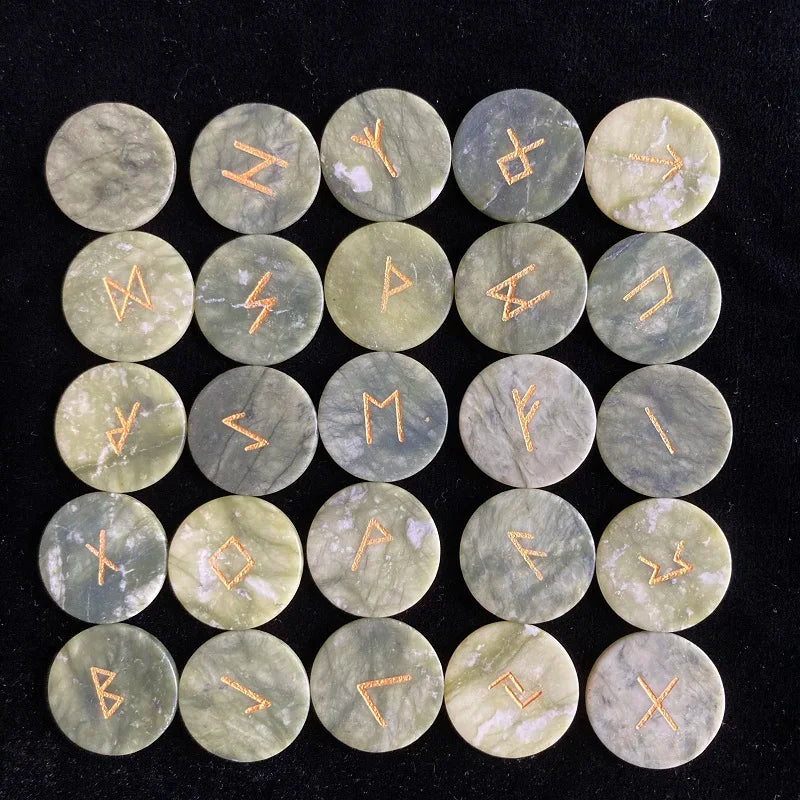 25Pcs Nature Jadestone Runes Stones Viking Rune Symbols Divination Fortune-telling Props Occultism Altar Witchcraft supplies