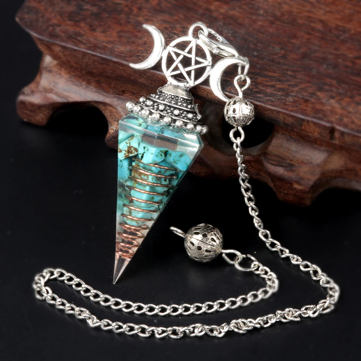 Three Phase Lunar Meditation Healing Natural Stone Tiger Eye Crystal Hexagonal Pyramid Spirit Pendulum Accessory Gift