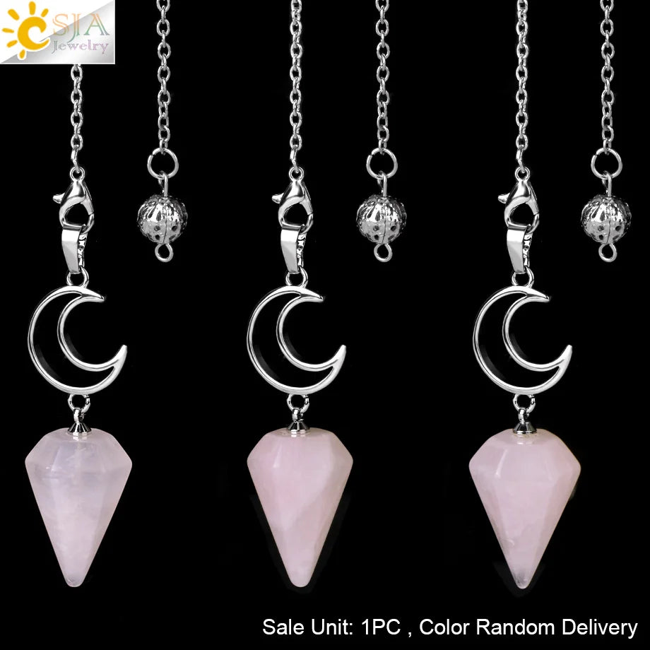 Spiritural Crystal Pendulum for Divination Esoterism Healing Moon Natural Stone Cone Pendant Pink Quartz Pendulo Radiesthesia S9