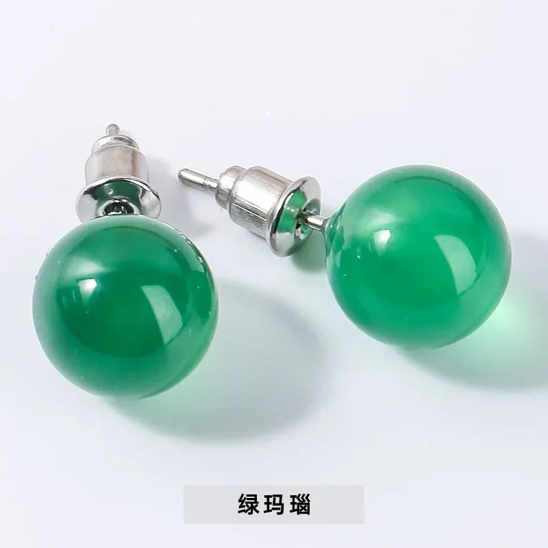 10 pairs Natural Stone Earrings Healing Crystal Quartzs Round Ball Beads Steel Stud Fashion Ear Jewelry for Women Girl Wholesale