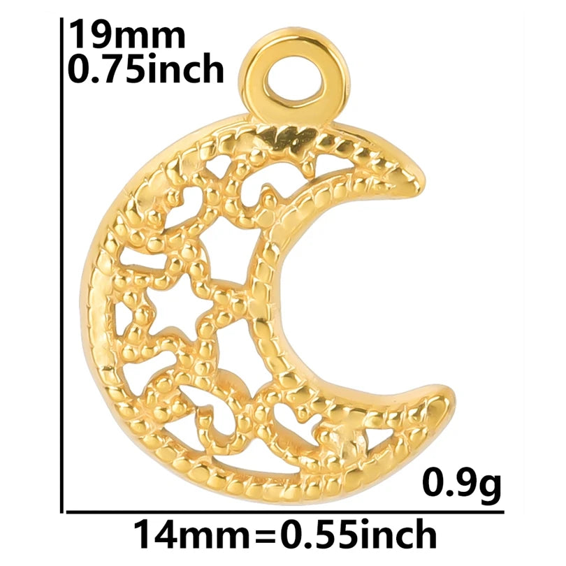 5pcs/Lot New Moon Charm No Fade Stainless Steel Pendants Charms In Bulk DIY Jewelry Making Supplies Witch Knot Star Accessories