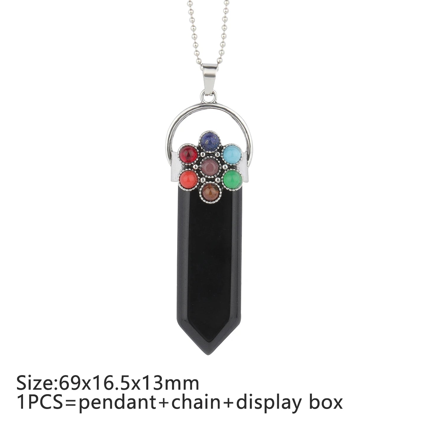 9 Types Black Onyx Natural Stone Pendant With Chain Display Box Heart Waterdrop Shape Pendant fit for Women Jewelry DIY Necklace