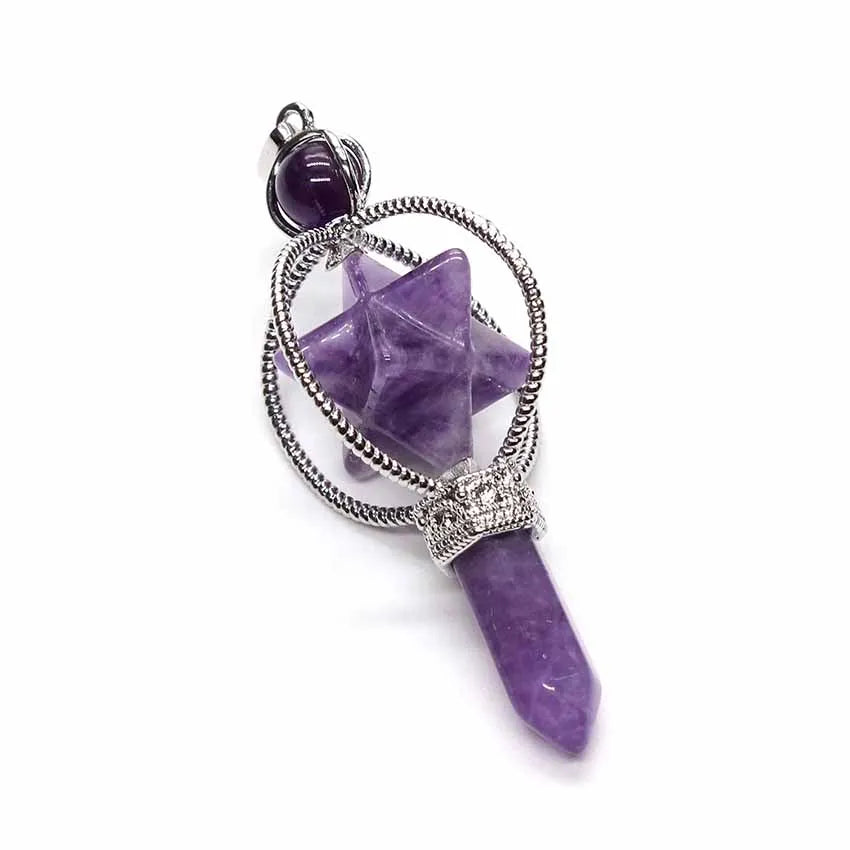 Natural Healing Crystal Sceptre Pendulum Pendant For Dowsing Divination Quartz Reiki Hexagon Column Merkaba Star Stone Pendulo