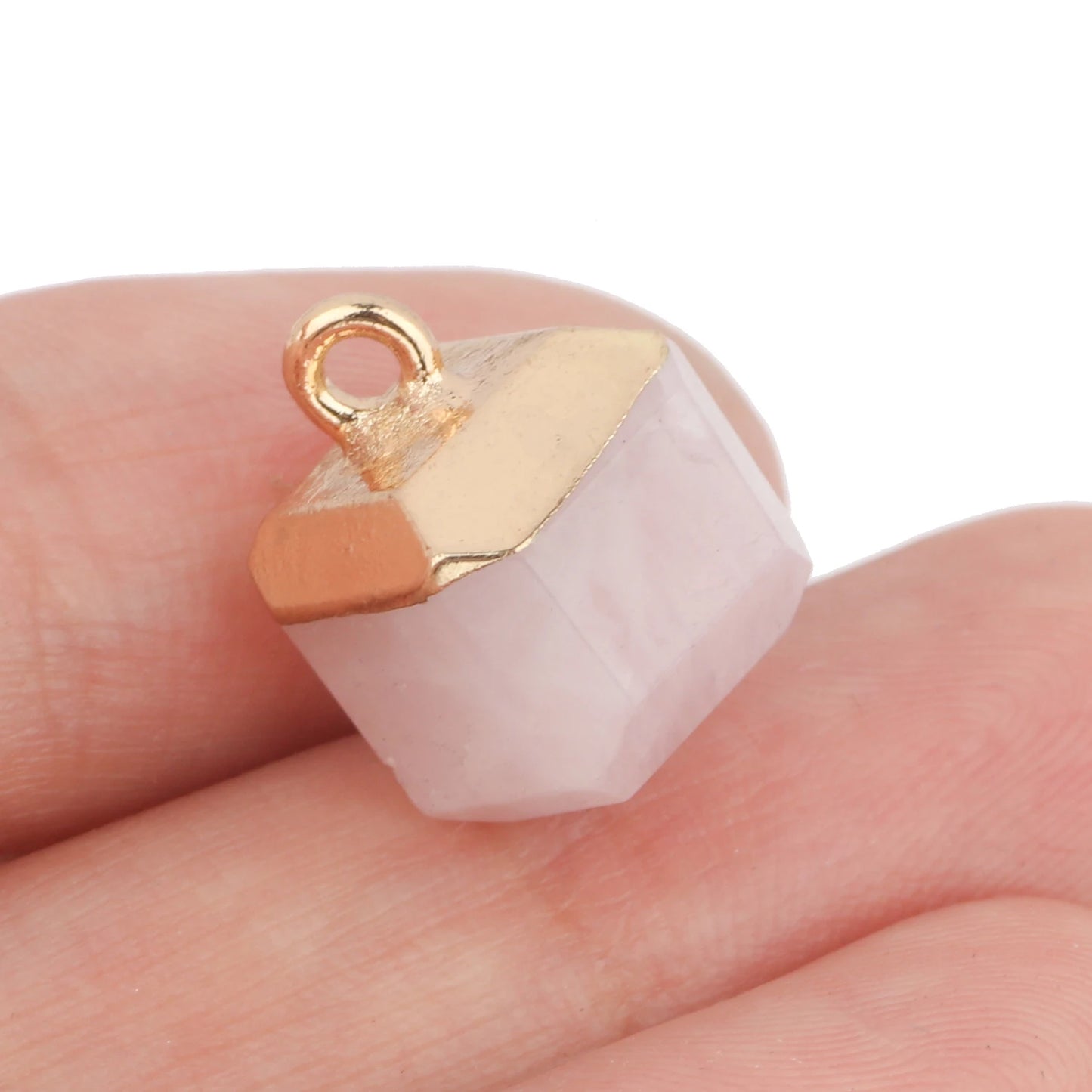 1pc Natural Stone Pink Quartz Crystal Pendant Gold Plated Heart Drop Shape Charms Pendants for Necklace Women Fashion Jewelry