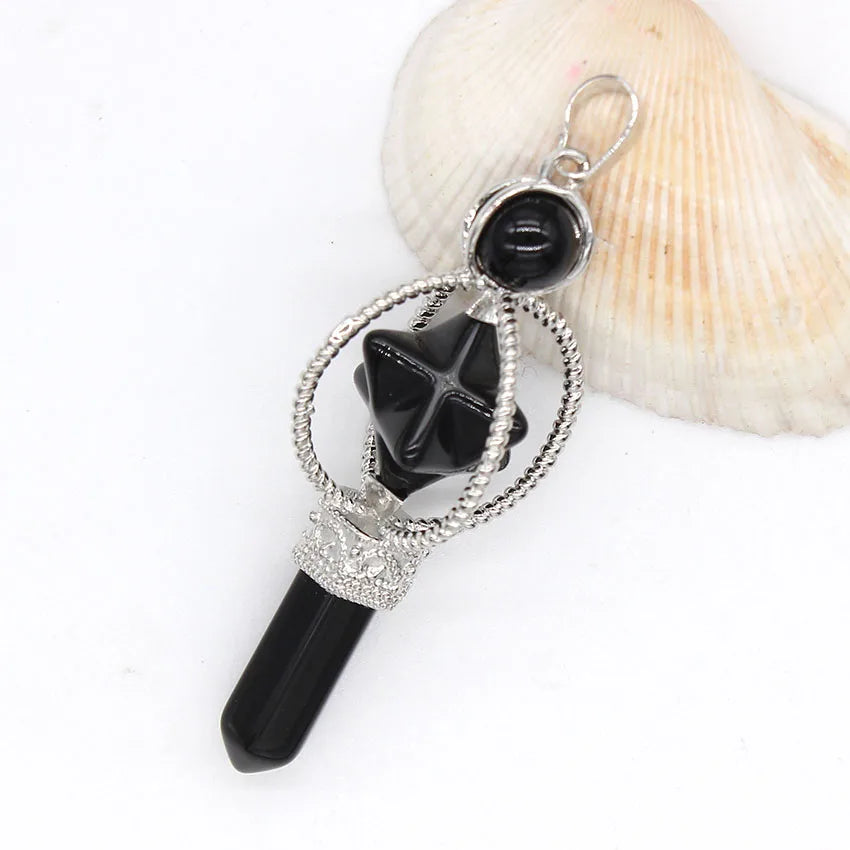 Natural Healing Crystal Sceptre Pendulum Pendant For Dowsing Divination Quartz Reiki Hexagon Column Merkaba Star Stone Pendulo
